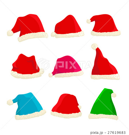 Set of bright Santa Claus hats on Christmas Set of bright Santa Claus hats on Christmas 27619683