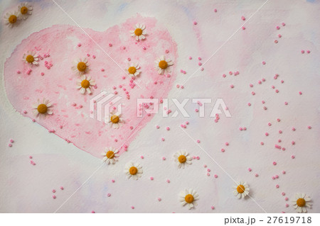 Hand-drawn watercolor heart, decorated with beads Hand-drawn watercolor heart, decorated with beads 27619718