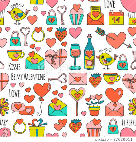 Valentine Day Vector pattern with heart, cake Valentine Day Vector pattern with heart, cake 27620011