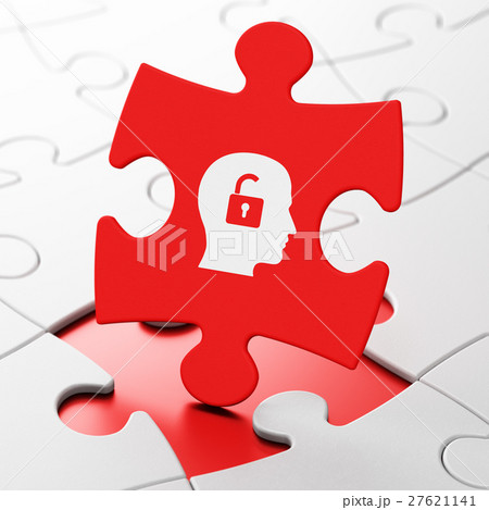 Business concept: Head With Padlock on puzzle Business concept: Head With Padlock on puzzle 27621141