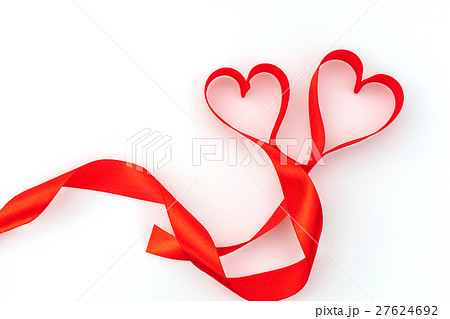 Valentine Heart. Red Silk Ribbon. Love Symbol . 27624692