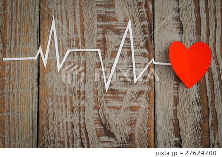Paper cut of cardiogram of heart rhythm for Valentines Day . 27624700