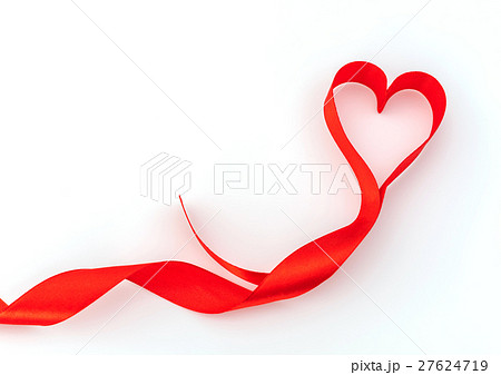 Valentine Heart. Red Silk Ribbon. Love Symbol . 27624719