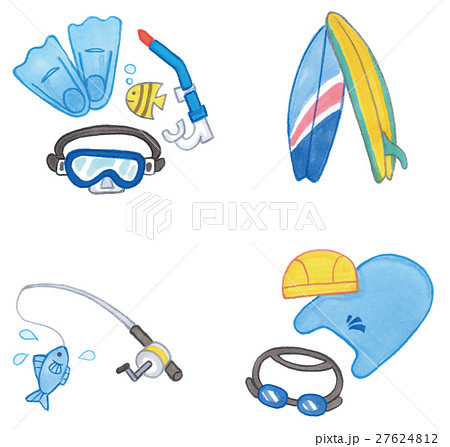マリンスポーツ シュノーケル サーフィン 釣り 水泳 のイラスト素材 27624812 Pixta