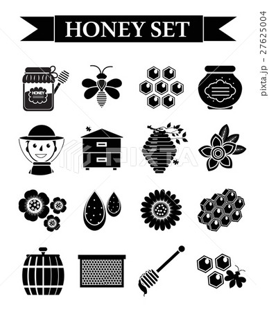 Honey icons set, black silhouette style 27625004