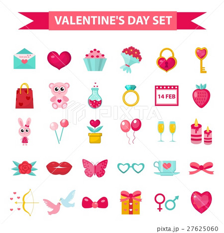 Valentines Day icon set, flat style. Love, romance 27625060