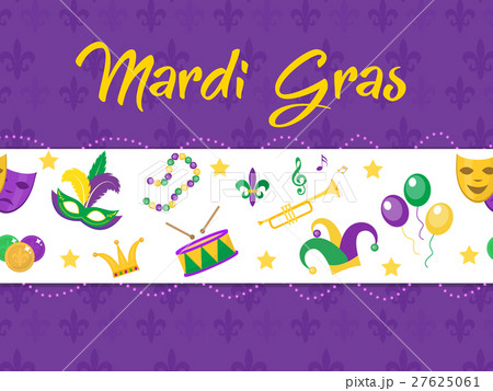 Mardi Gras poster with mask, beads, trumpet, drum 27625061