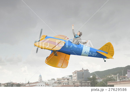 Woman in drawn airplane Woman in drawn airplane 27629586