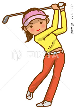 ゴルフスイング 女性のイメージイラストのイラスト素材