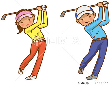 ゴルフスイング 男女のイメージイラストのイラスト素材 27633277 Pixta