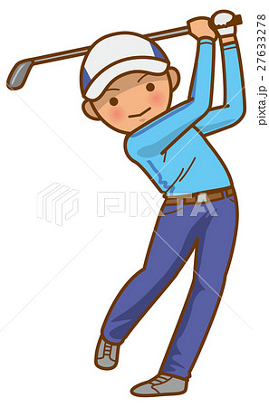 ゴルフスイング 男性のイメージイラストのイラスト素材