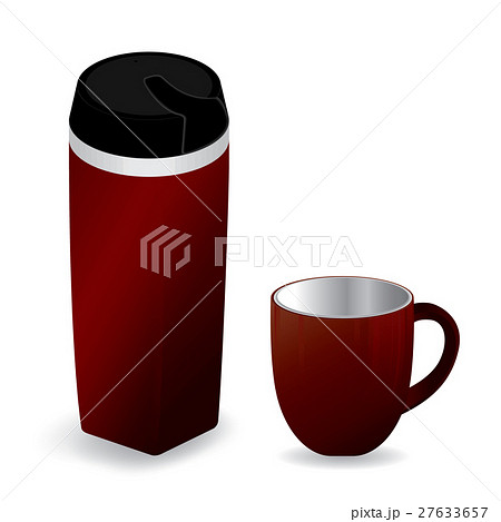 Red thermos bottle with red cup. 27633657