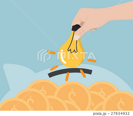 Hand Putting Bulb Idea to Piggy Bank Hand Putting Bulb Idea to Piggy Bank 27634932