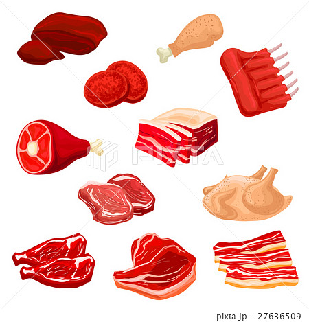 Fresh Meat Icons Of Beef Pork Poultry Muttonのイラスト素材
