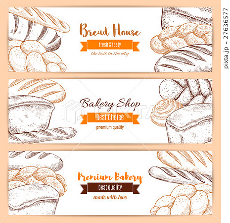 Bakery and bread house sketch banners set 27636577