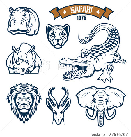 Safari hunting club animals vector icons set 27636707