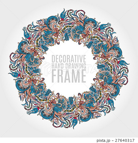 Round frame of flowers and some floral elements 27640317
