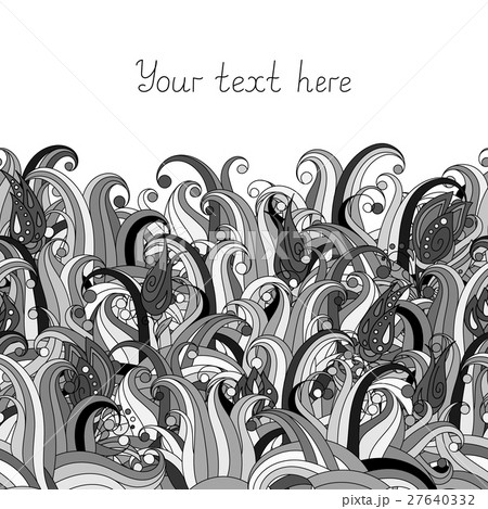 Doodle flower and grass seamless border pattern 27640332
