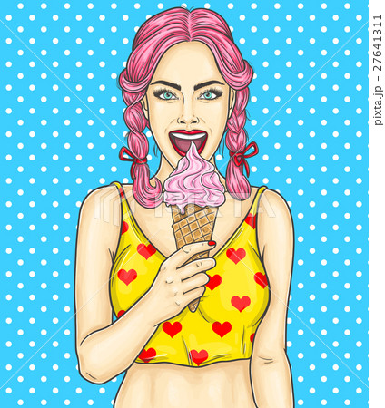 Pop art pin up young sexy girl eating ice cream 27641311