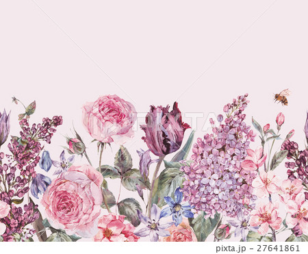Vintage garden watercolor purple floral spring 27641861