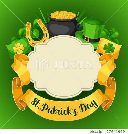Saint Patricks Day greeting card. Flag, pot of Saint Patricks Day greeting card. Flag, pot of 27641969