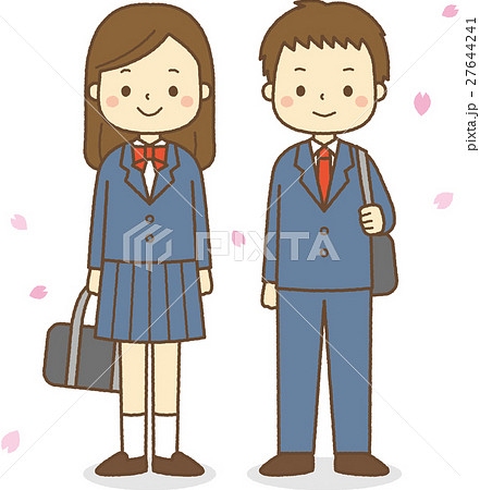学生 女の子と男の子のイラスト素材