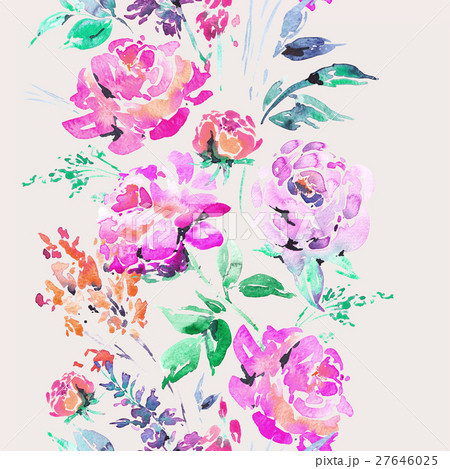 Watercolor floral seamless border with red roses 27646025