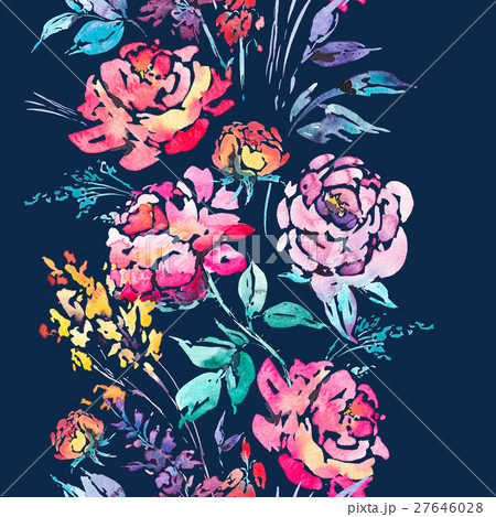 Watercolor floral seamless border with red roses 27646028