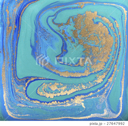 Blue and golden liquid texture, watercolor hand 27647992