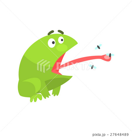 Green Frog Funny Character Catching Flies With Its 27648489