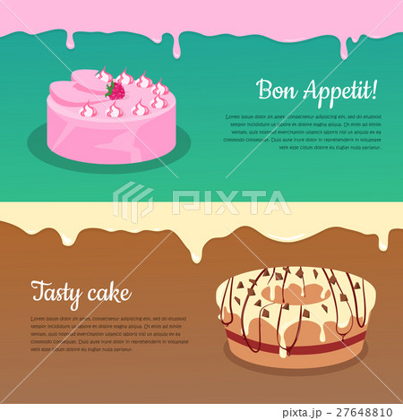 Bon Appetit And Tasty Cake Flat Vector Bannersのイラスト素材