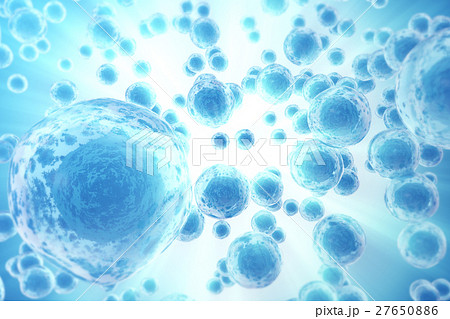 Human or animal cells on blue background. Medicine 27650886