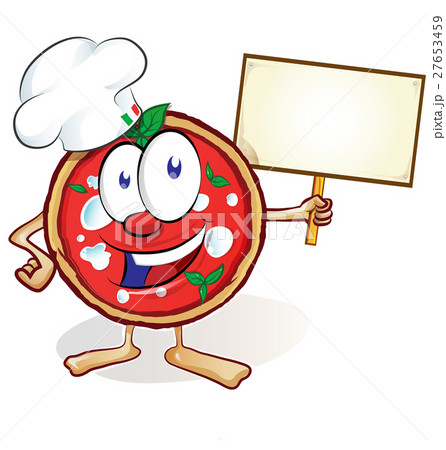 fun pizza cartoon with  signboard 27653459