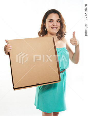 pretty girl with pizza box 27659870