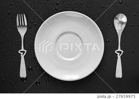 Top View of Tableware on Black Background Top View of Tableware on Black Background 27659975