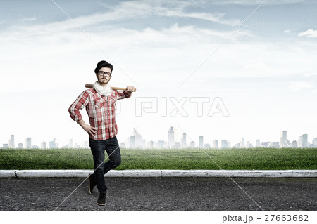 Hipster guy with bat Hipster guy with bat 27663682