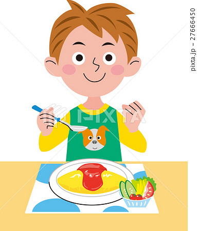 食事中の男児のイラスト素材