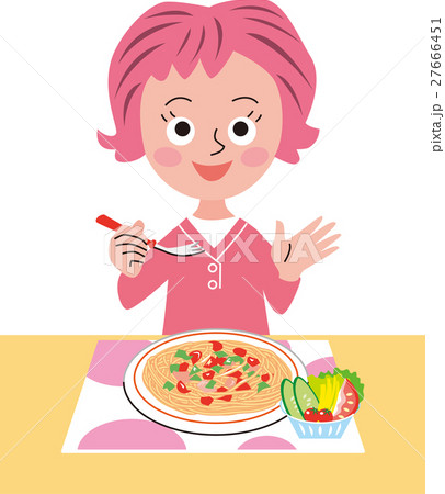 食事中の女児のイラスト素材