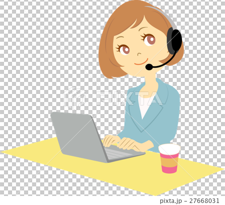 A woman working at a call center A woman working at a call center 27668031
