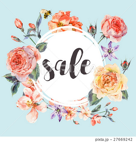 Vector spring vintage floral sale card 27669242