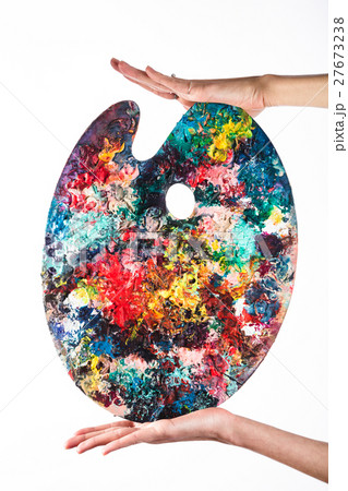 The artist's palette stained with paint. On a The artist's palette stained with paint. On a 27673238