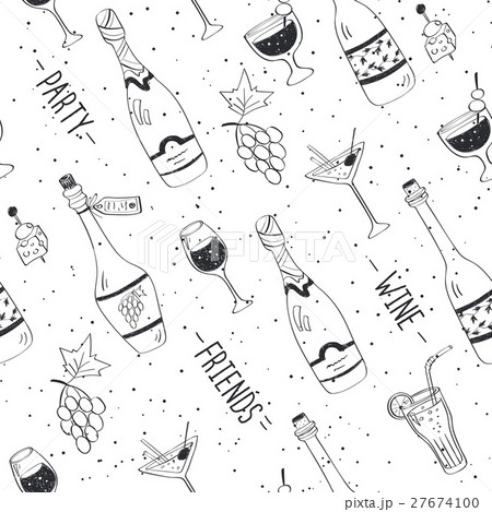 wine doodle pattern 27674100