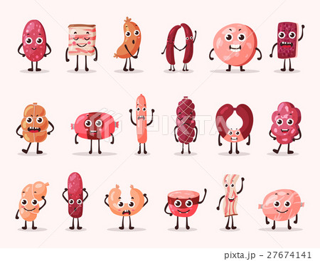 Smiling isolated meat cartoon characters 27674141