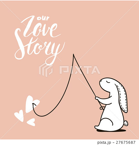 Cute hand drawn Rabbit keeps fishing rod. Cute hand drawn Rabbit keeps fishing rod. 27675687