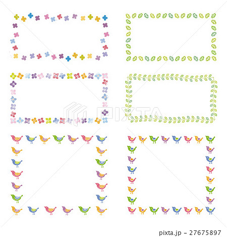 花と葉 小鳥のフレーム デザイン素材のイラスト素材