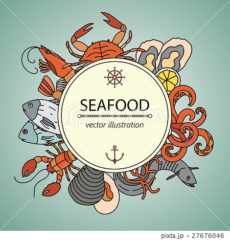 Seafood vector card with symbols of various Seafood vector card with symbols of various 27676046