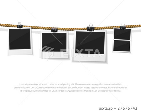 Set of vector photo hanged on rope. Realistic Set of vector photo hanged on rope. Realistic 27676743