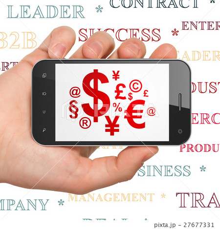 Business concept: Hand Holding Smartphone with 27677331