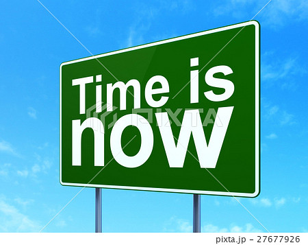 Time concept: Time is Now on road sign background 27677926