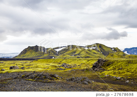 Dark Iceland landscape with green moss Dark Iceland landscape with green moss 27678698